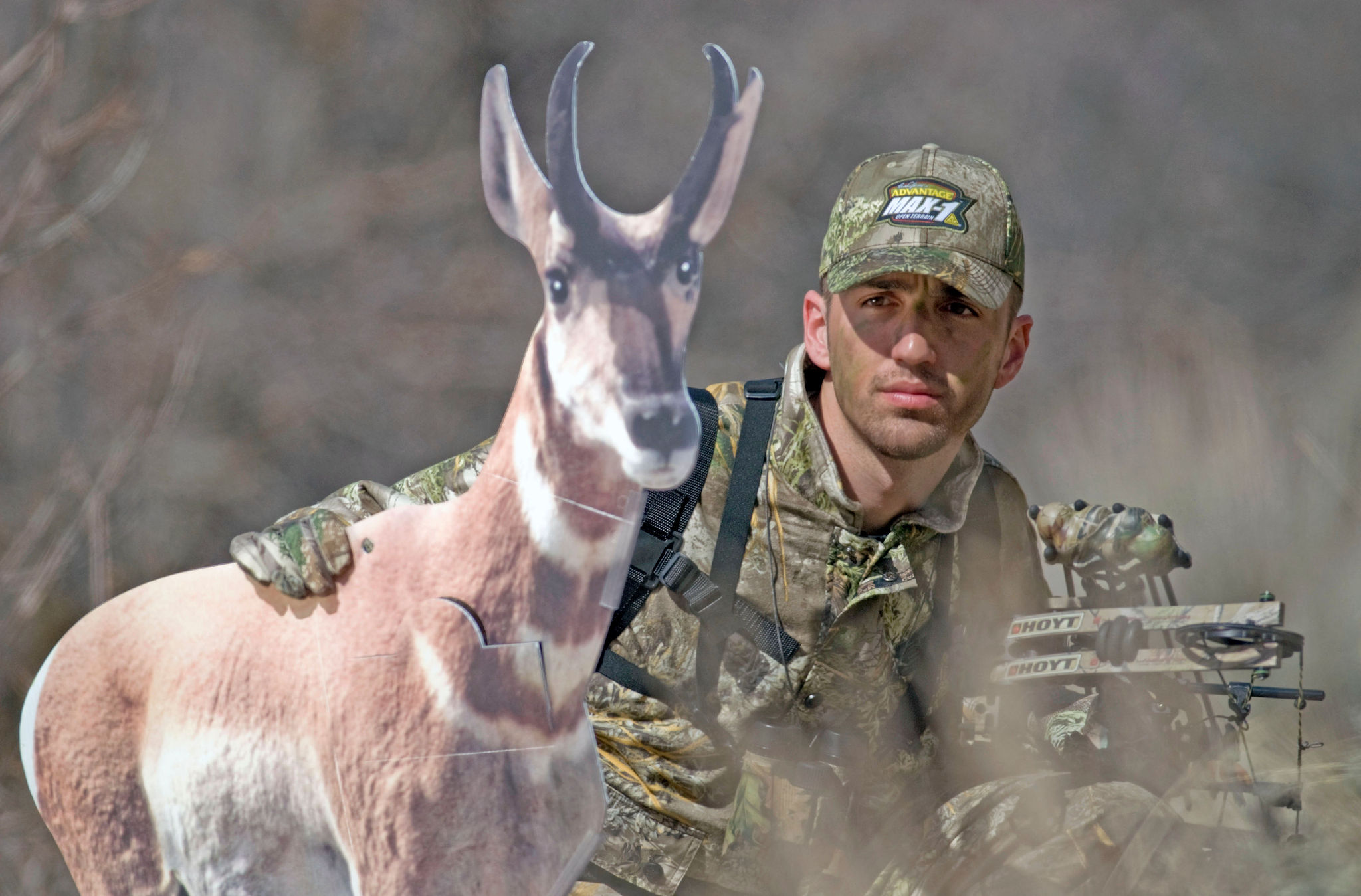 Hunter with antelope decoy